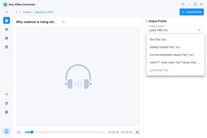 convertir el texto de la transcripción del podcast de Spotify