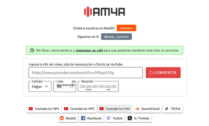 AM4A - convertidor de YouTube a m4a