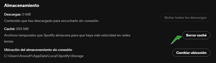 borrar caché de spotify