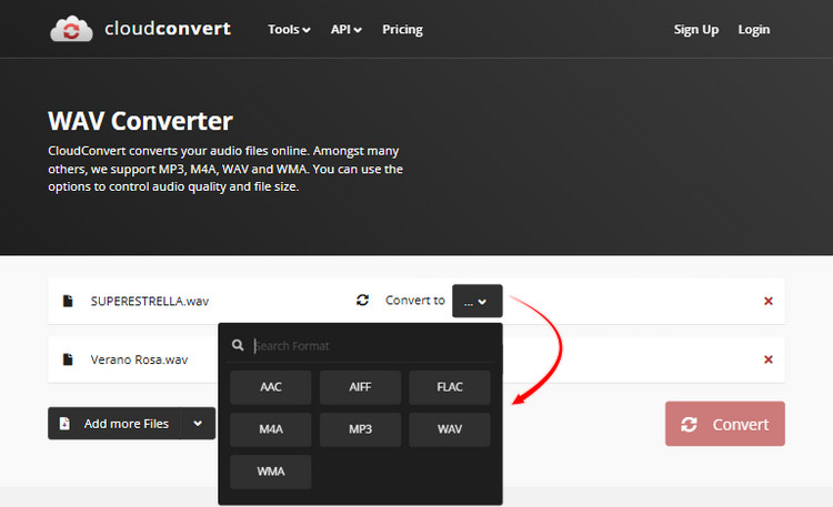 CloudConvert WAV a MP3 online