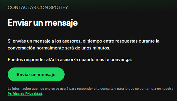 el equipo de soporte de spotify