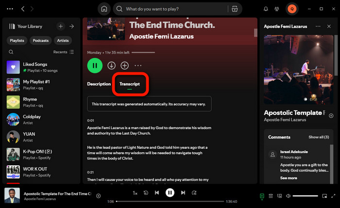 encuentra la transcripción del podcast de Spotify
