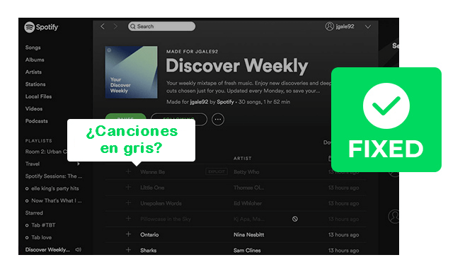solucionar las canciones de Spotify en gris