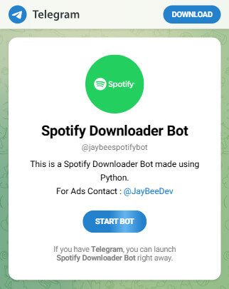 telegram @jaybeespotifybot para descarga música de Spotify y YouTube