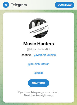 telegram @MusicsHunterBot para descargar música gratis