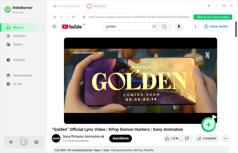 NoteBurner Music One – Convertidor de YouTube a WAV sin pérdida