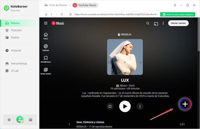 agregar youtube music a noteburner
