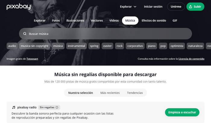 Pixabay: descargar pistas en formato MP3 a 256 kbps