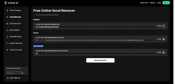 Voice.ai online separar voces de canciones gratis