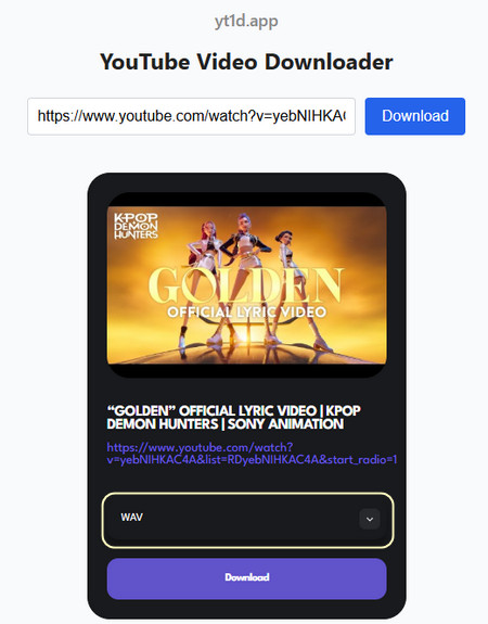 YT1D Free YouTube to WAV Downloader