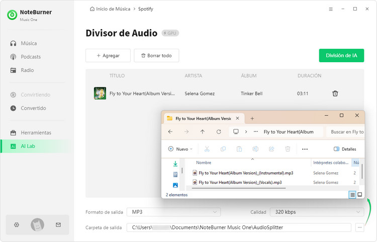 NoteBurner Separación automática de voces e instrumentos