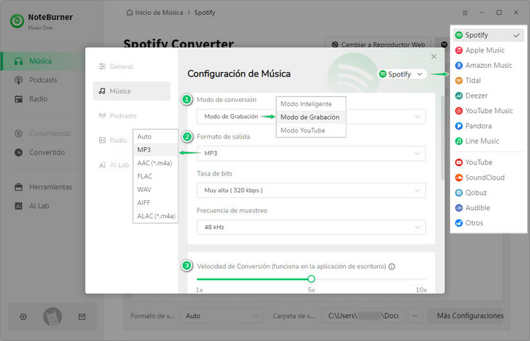 NoteBurner Music One Configuración