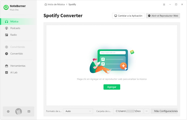 NoteBurner Music One el Modo Reproductor web