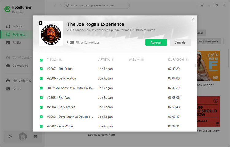 NoteBurner descargar Podcasts gratis