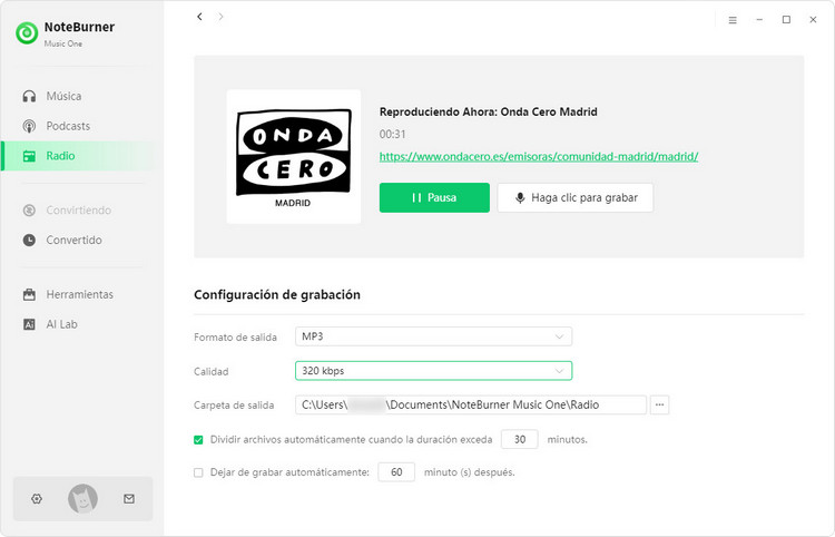 NoteBurner grabar Radios gratis