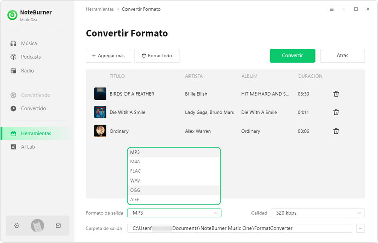 NoteBurner Convierte música local a múltiples formatos