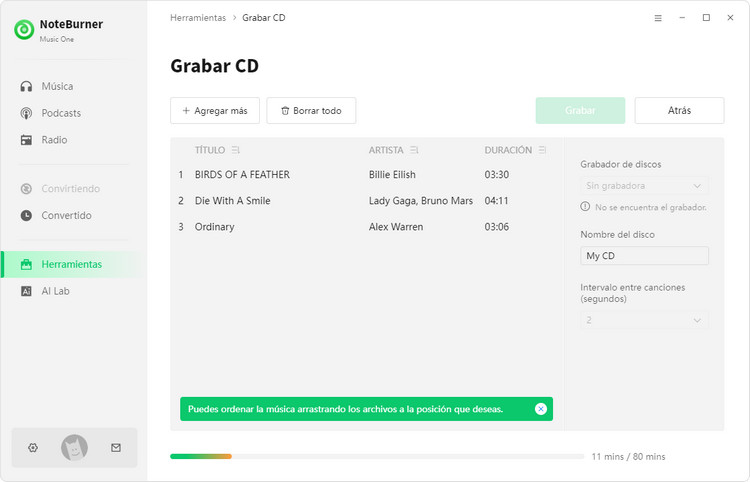 Grabar las canciones de Spotify en CD