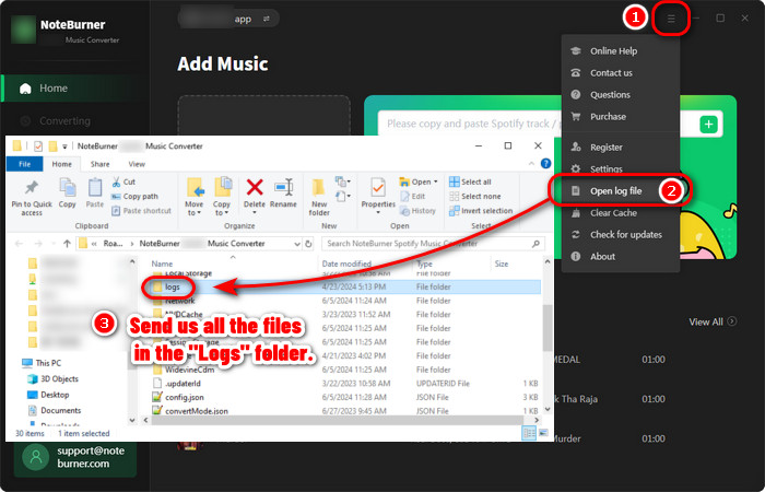 send log files via email