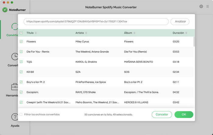 agregar canciones de spotify a NoteBurner