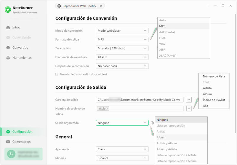 Configurar el formato de salida